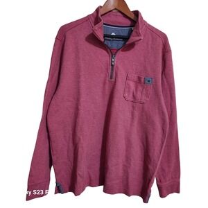 Tommy Bahama Sweater Mens Large Salmon Pink Red Quarter Zip Pullover Cotton Logo